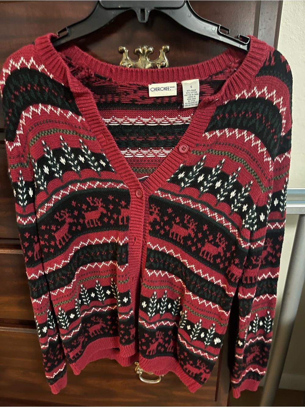 Cherokee Red and Black Fair Isle Button-Up Cardigan